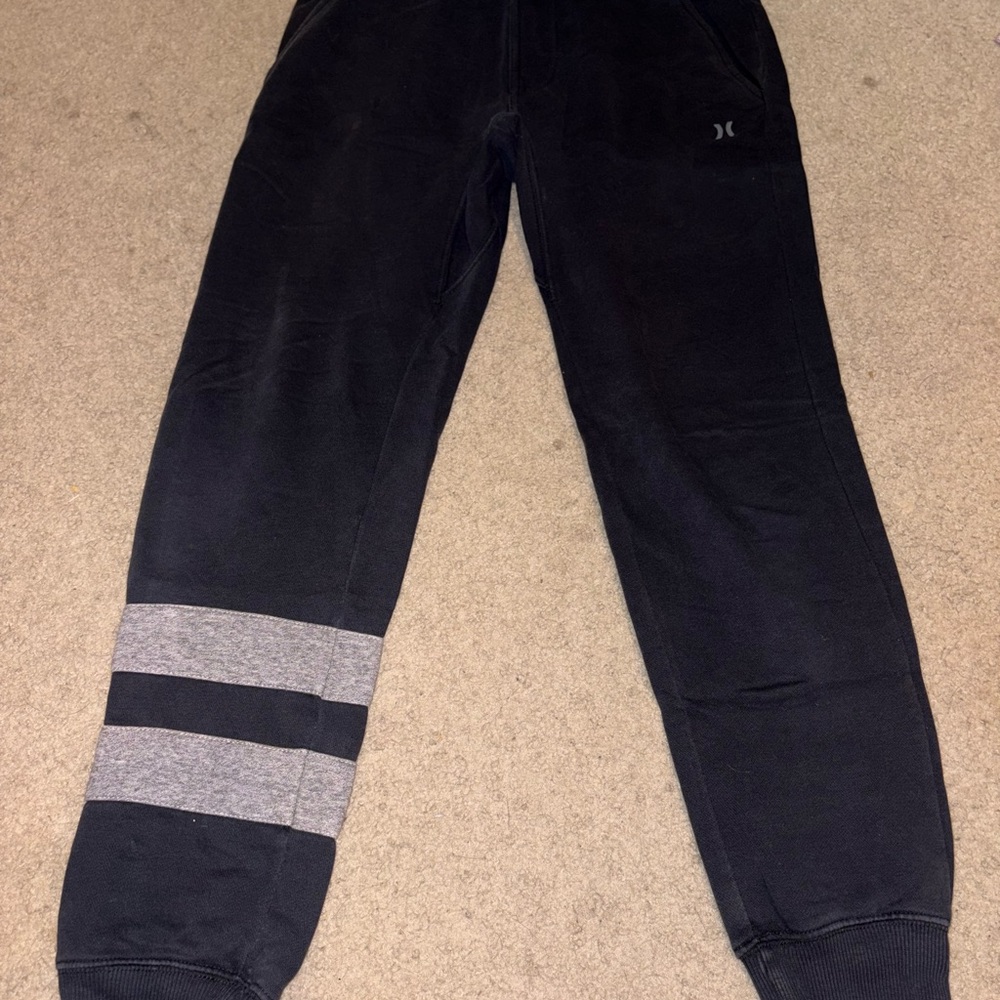 Hurley Mens Black Joggers with Gray Stripes